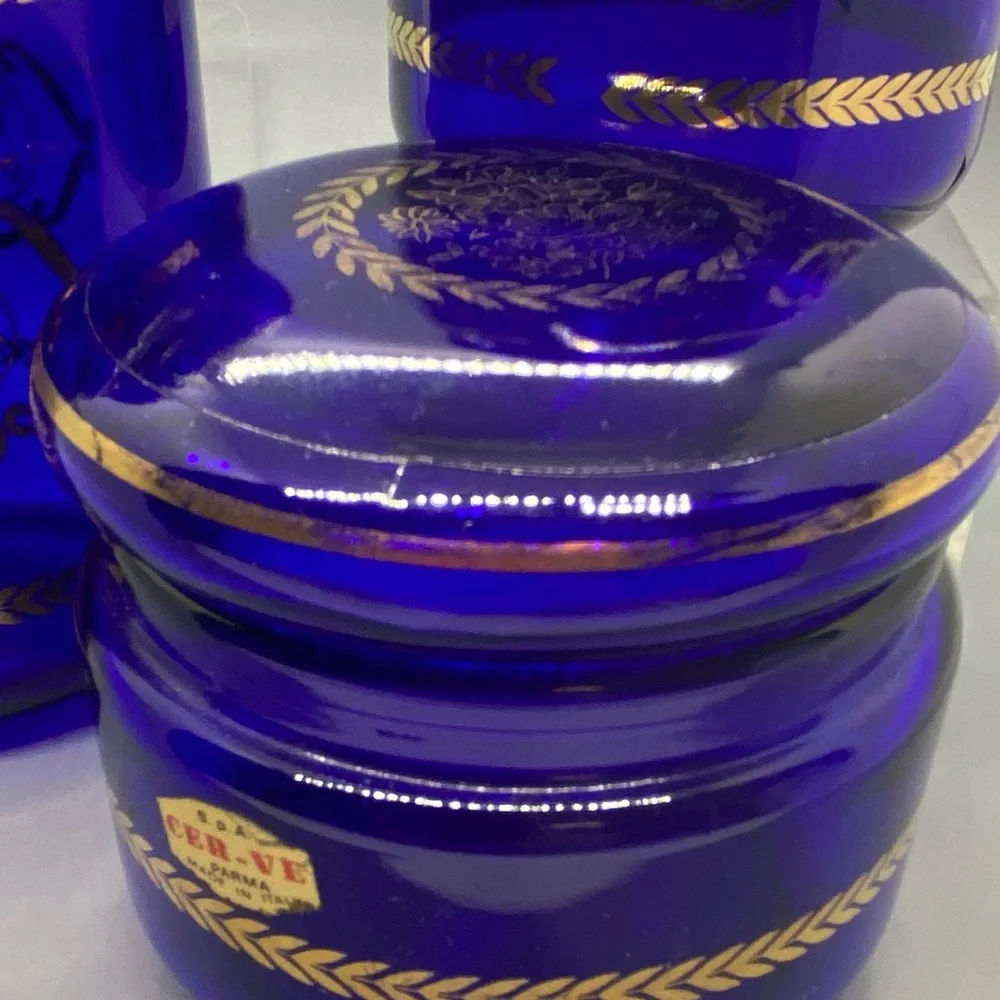 Apothecary jars. Made in Italy. Cobalt blue. 1960-70s.